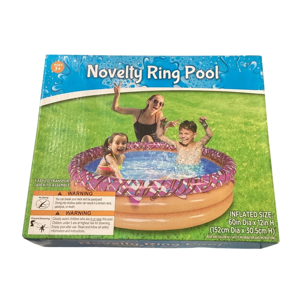 Novelty Ring Pool Inflatable Donut Kiddie Pool 60in x 12in Ages 3+ Pink Tan